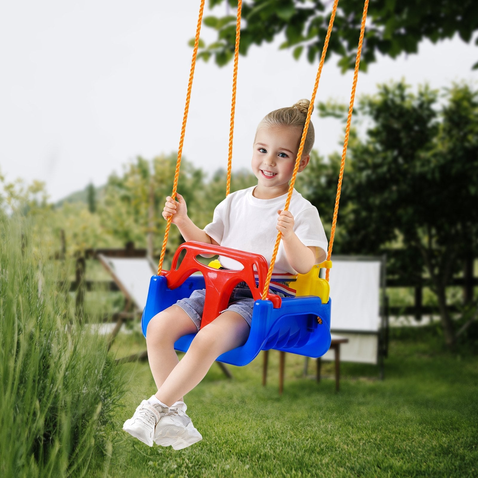 VEVOR 3-in-1 Toddler Swing Seat Baby Swing Seat with Adjustable Ropes Snap Hooks 