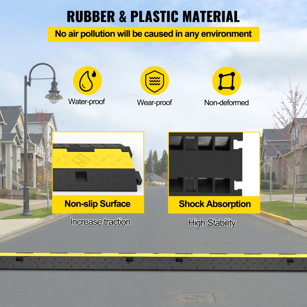 VEVOR Cable Protector Car Dual Channel Rubber Channel Cable Protector Capacity 11000lbs Cable Hose Protector 3 Pack (3 Pack) 