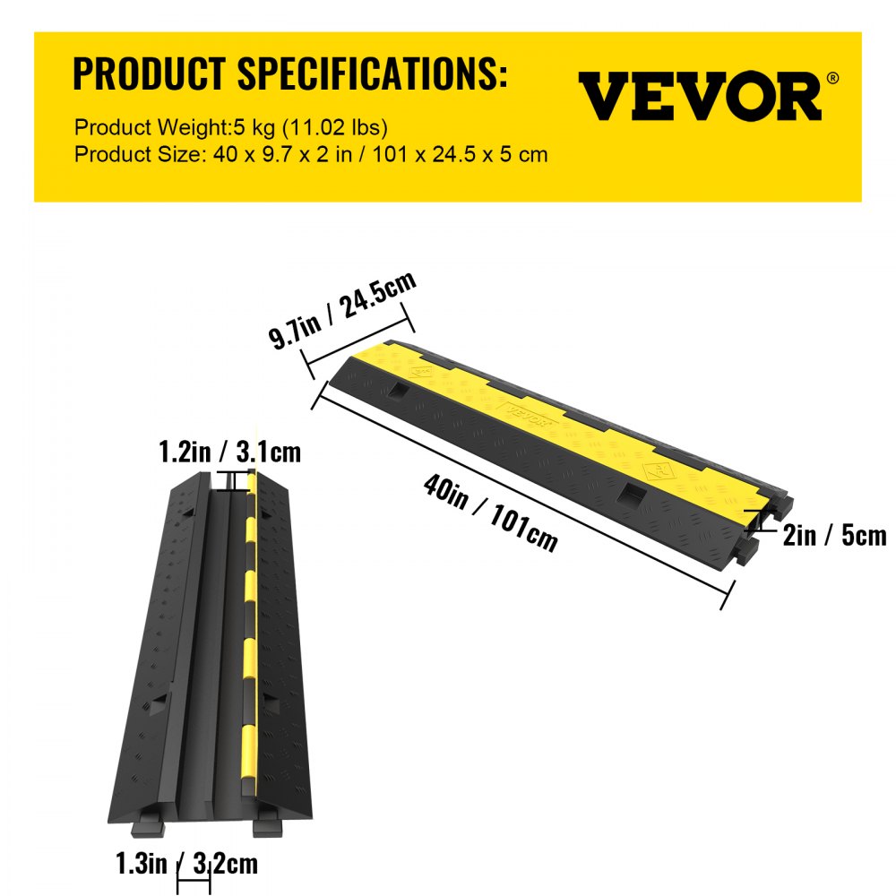 VEVOR Cable Protector Car Dual Channel Rubber Channel Cable Protector Capacity 11000lbs Cable Hose Protector 3 Pack (3 Pack) 