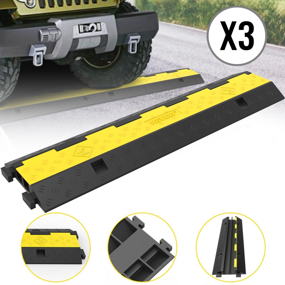 VEVOR Cable Protector Car Dual Channel Rubber Channel Cable Protector Capacity 11000lbs Cable Hose Protector 3 Pack (3 Pack) 