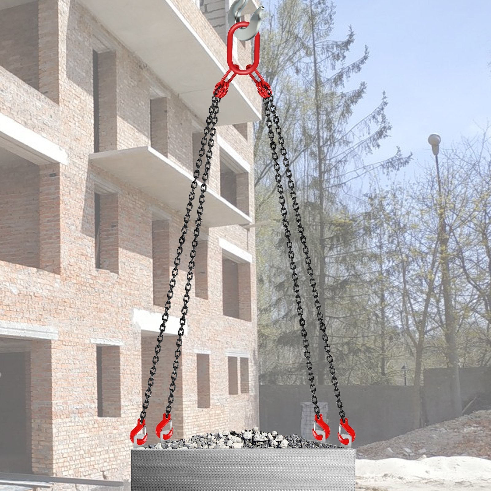 VEVOR 10FT Chain Sling 5/16 Inch X 10 FT Engine Lift Chain G80 Alloy Steel Engine Chain Hoist Lifts 3 Ton with 4 Leg Grab Hooks and Adjuster Used in Mining, Machinery, Ports, Building 