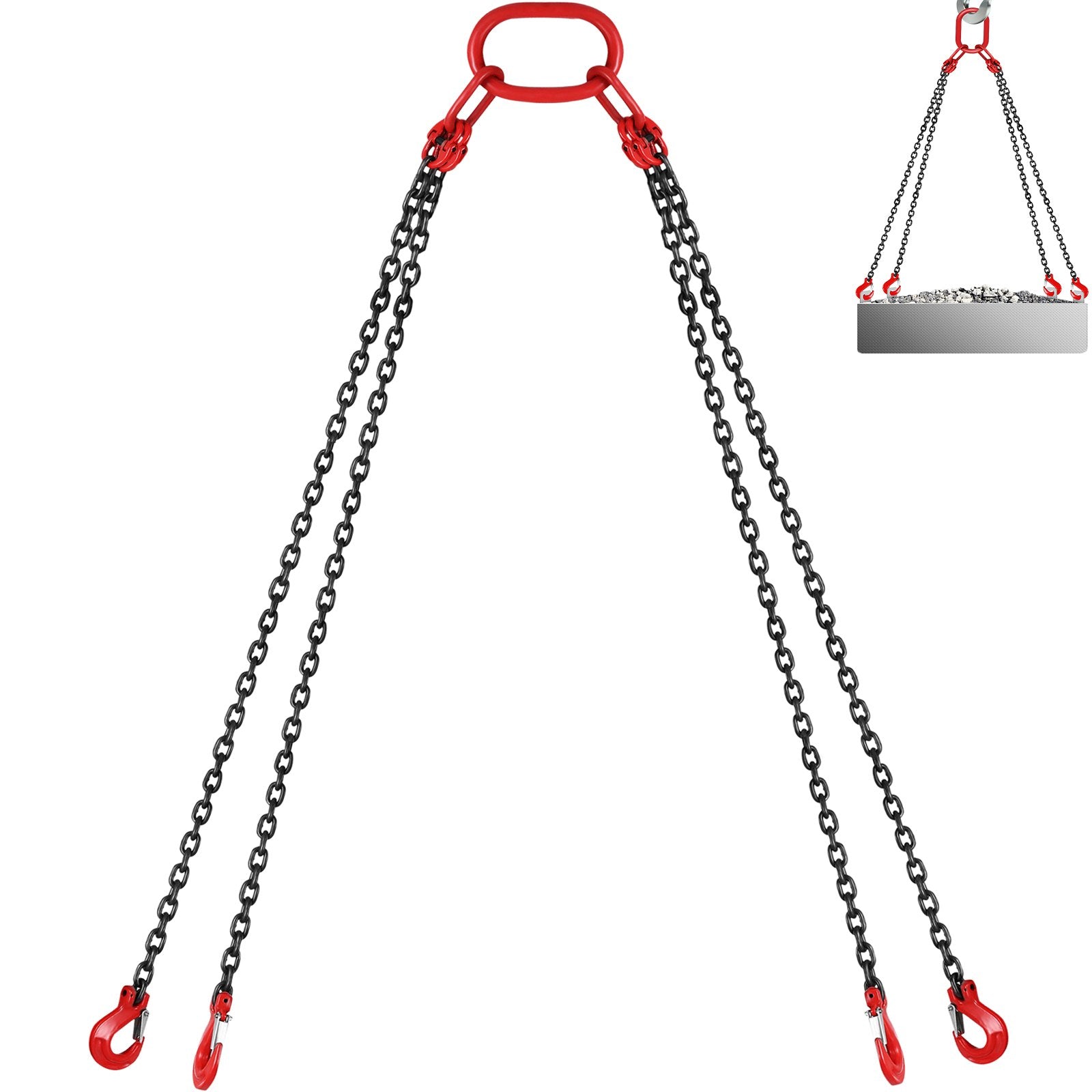 VEVOR 10FT Chain Sling 5/16 Inch X 10 FT Engine Lift Chain G80 Alloy Steel Engine Chain Hoist Lifts 3 Ton with 4 Leg Grab Hooks and Adjuster Used in Mining, Machinery, Ports, Building 
