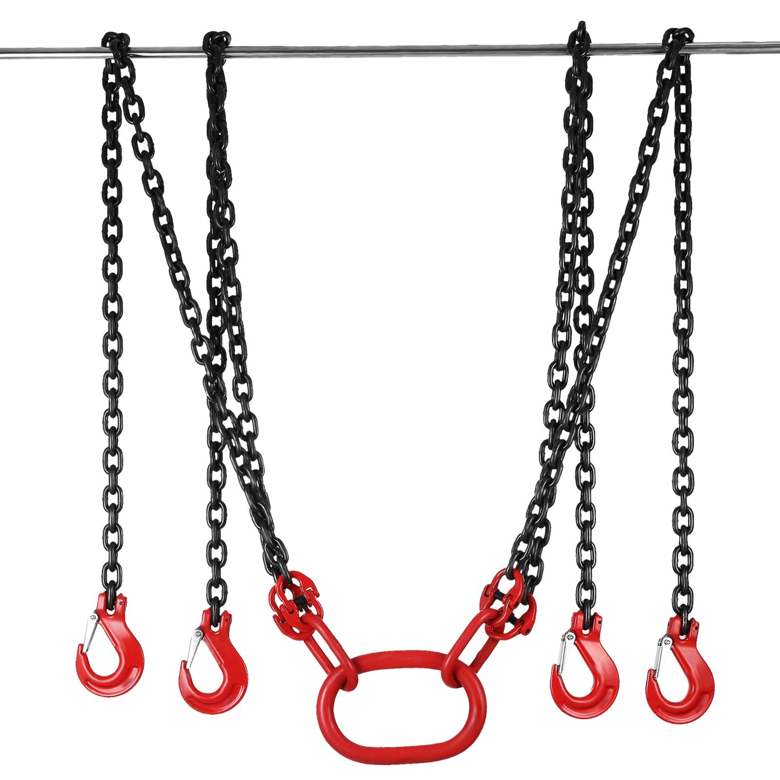 VEVOR 10FT Chain Sling 5/16 Inch X 10 FT Engine Lift Chain G80 Alloy Steel Engine Chain Hoist Lifts 3 Ton with 4 Leg Grab Hooks and Adjuster Used in Mining, Machinery, Ports, Building 