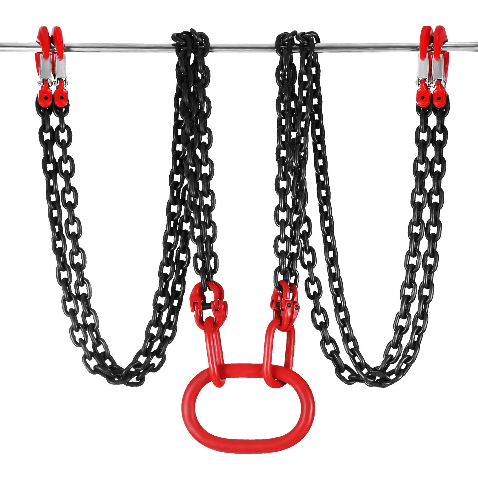 VEVOR 10FT Chain Sling 5/16 Inch X 10 FT Engine Lift Chain G80 Alloy Steel Engine Chain Hoist Lifts 3 Ton with 4 Leg Grab Hooks and Adjuster Used in Mining, Machinery, Ports, Building 