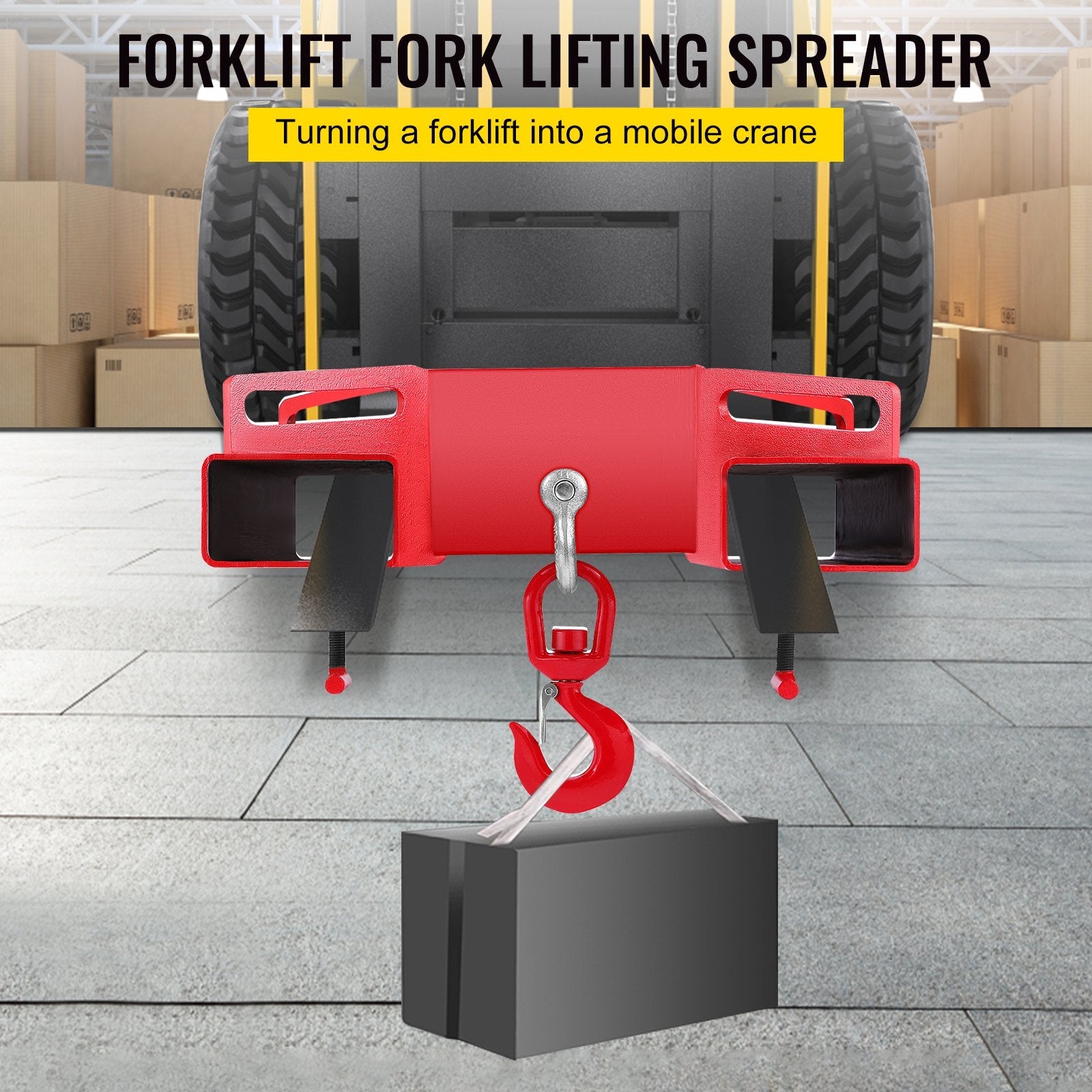 VEVOR Forklift Lifting Hook, 6600lbs Capacity Forklift Lifting Hoist, Red Forklift Mobile Crane with Swivel Hook and Two Large T-Screws, Hook Forklift Lifting Hoist, Fork Lifting Attachment 
