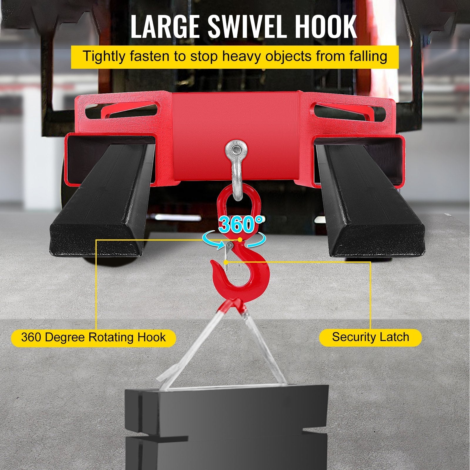 VEVOR Forklift Lifting Hook, 6600lbs Capacity Forklift Lifting Hoist, Red Forklift Mobile Crane with Swivel Hook and Two Large T-Screws, Hook Forklift Lifting Hoist, Fork Lifting Attachment 