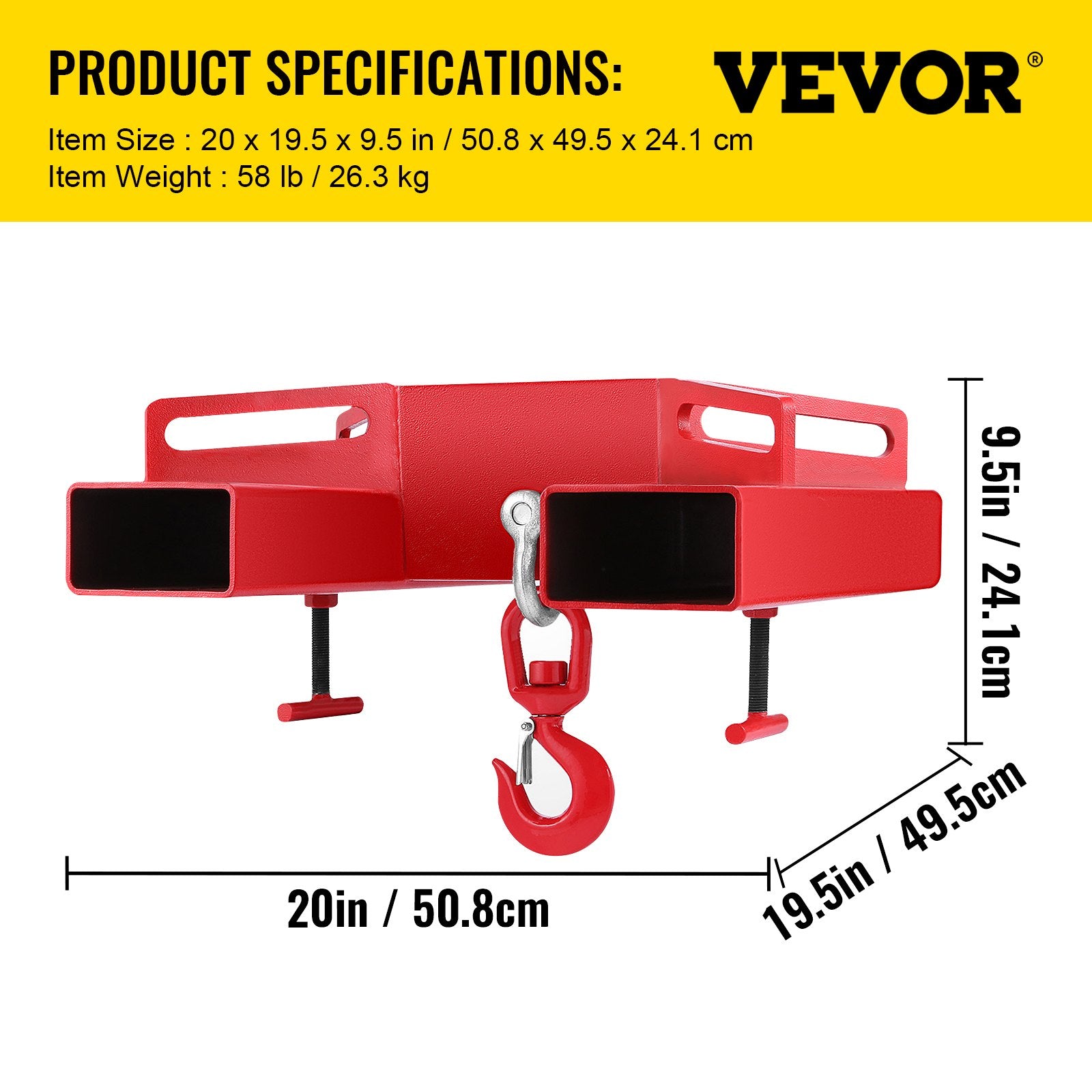VEVOR Forklift Lifting Hook, 6600lbs Capacity Forklift Lifting Hoist, Red Forklift Mobile Crane with Swivel Hook and Two Large T-Screws, Hook Forklift Lifting Hoist, Fork Lifting Attachment 