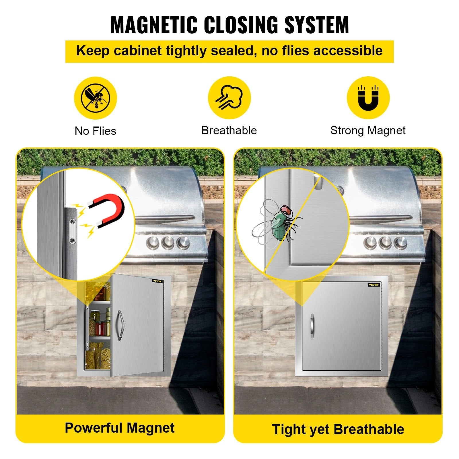 VEVOR BBQ Access Door 18W x 20H Inch, Vertical Single BBQ Door Stainless Steel, Outdoor Kitchen Doors for BBQ Island, Grill Station, Outside Cabinet 