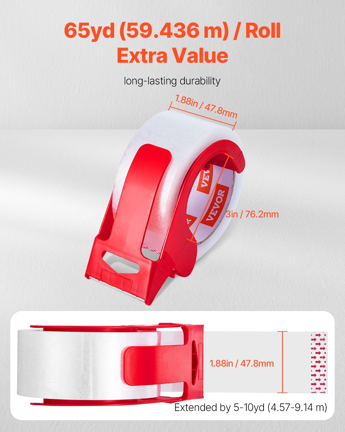 VEVOR Packing Tape 12 Rolls 65 Yards Clear Shipping Tape with Dispenser 2.7 Mil 