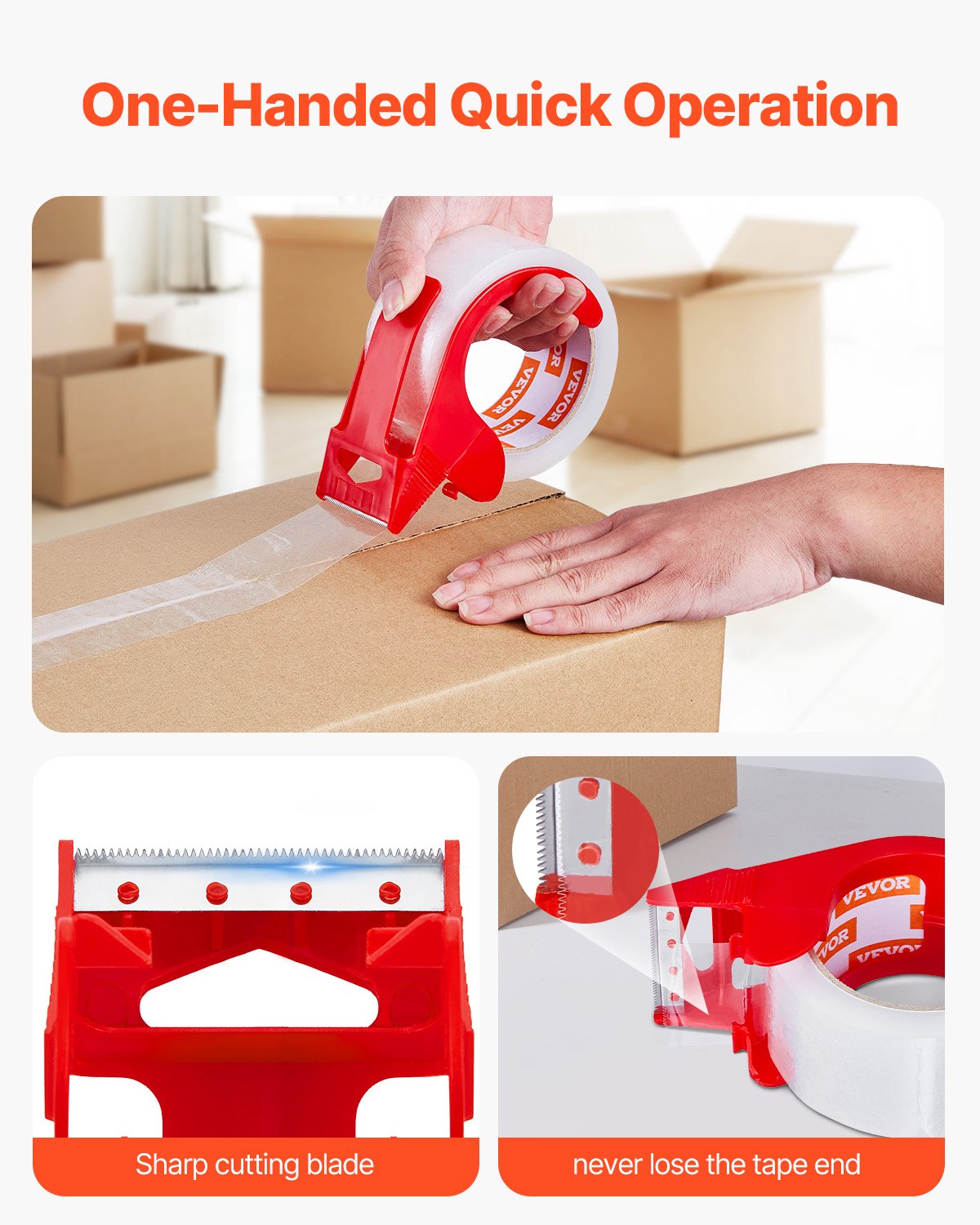 VEVOR Packing Tape 12 Rolls 65 Yards Clear Shipping Tape with Dispenser 2.7 Mil 