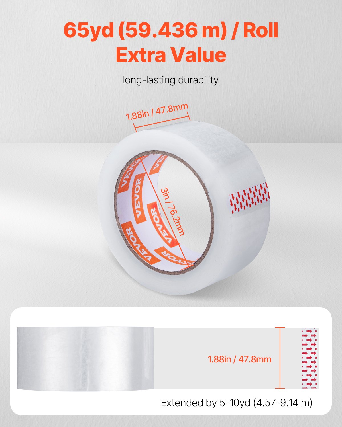 VEVOR Packing Tape 24 Rolls 65 Yards Heavy Duty Clear Packing Tapes 2.7 Mil 