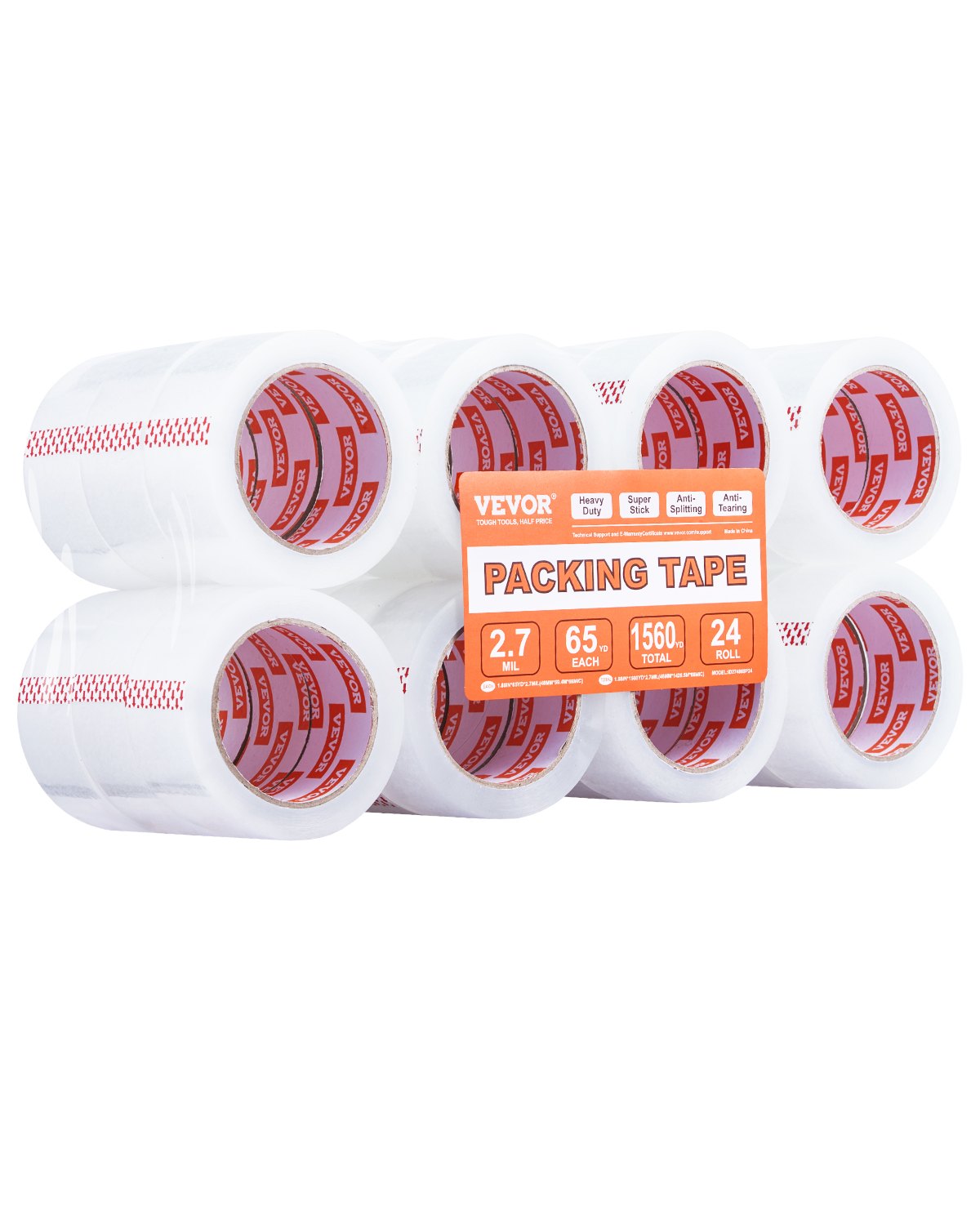 VEVOR Packing Tape 24 Rolls 65 Yards Heavy Duty Clear Packing Tapes 2.7 Mil 