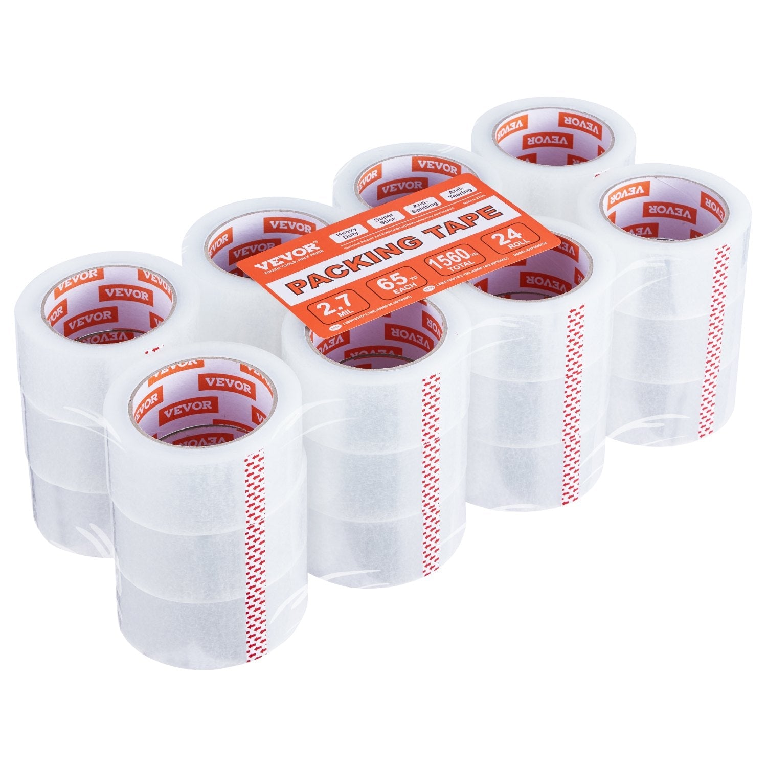 VEVOR Packing Tape 24 Rolls 65 Yards Heavy Duty Clear Packing Tapes 2.7 Mil 