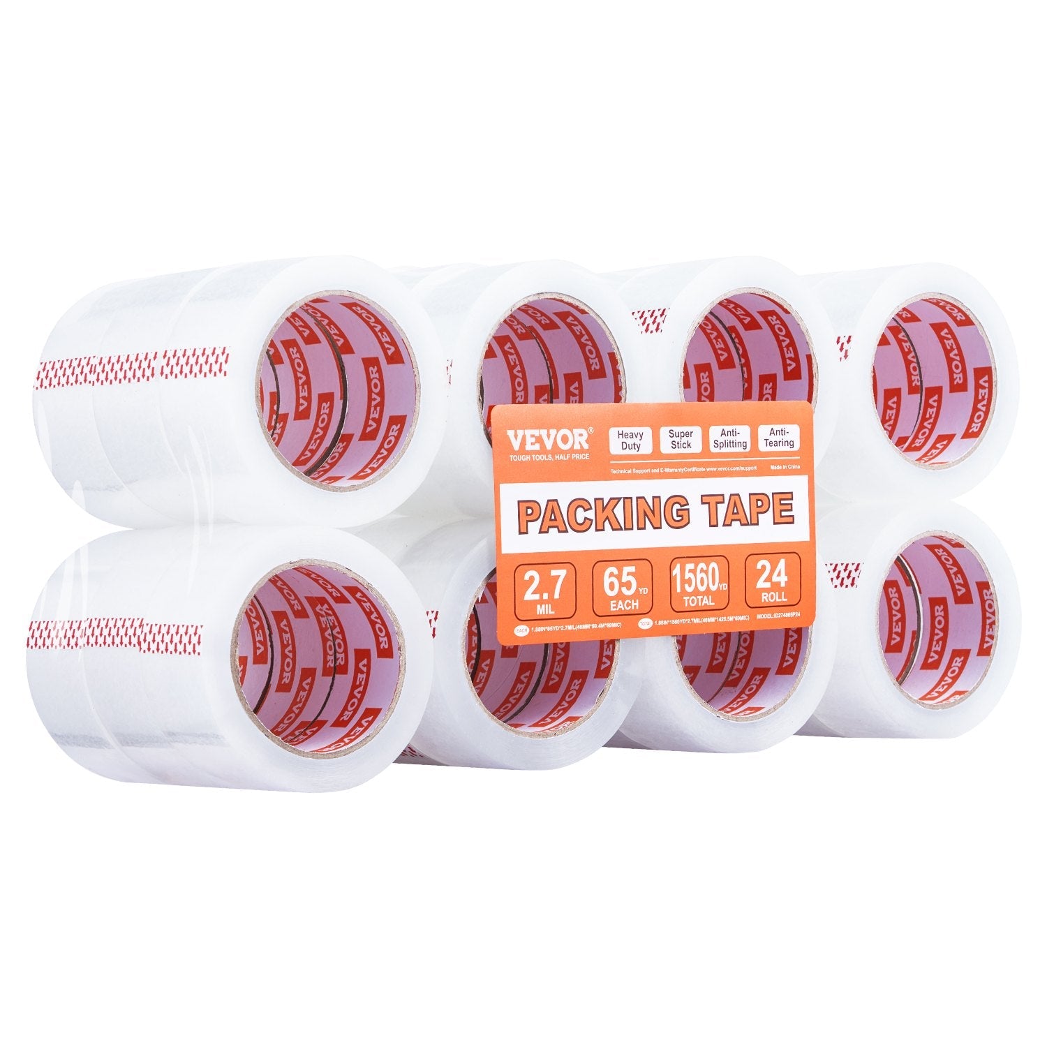 VEVOR Packing Tape 24 Rolls 65 Yards Heavy Duty Clear Packing Tapes 2.7 Mil 