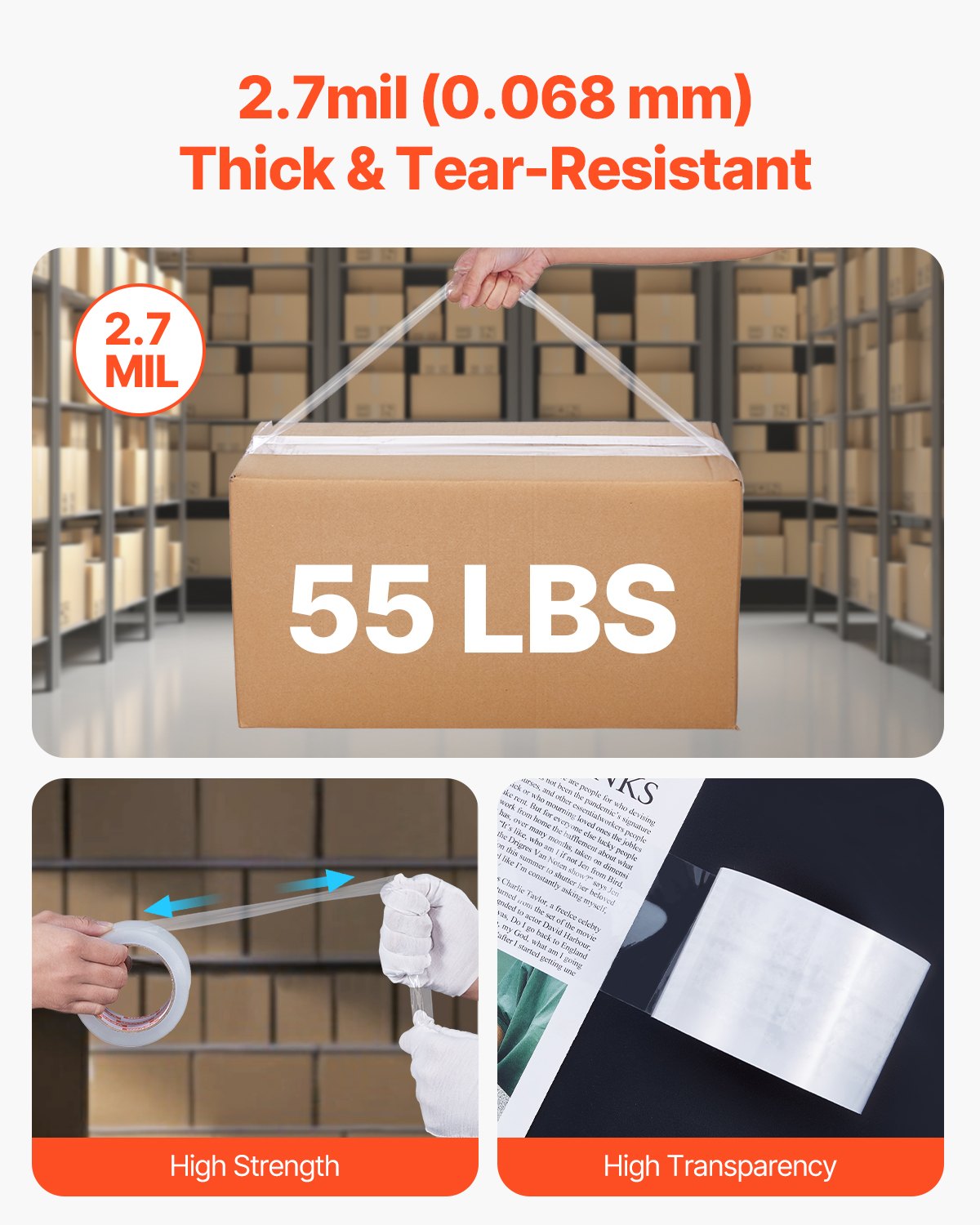 VEVOR Clear Packing Tape 24 Rolls 65 Yards Heavy Duty Clear Packing Tape 2.7 Mil 