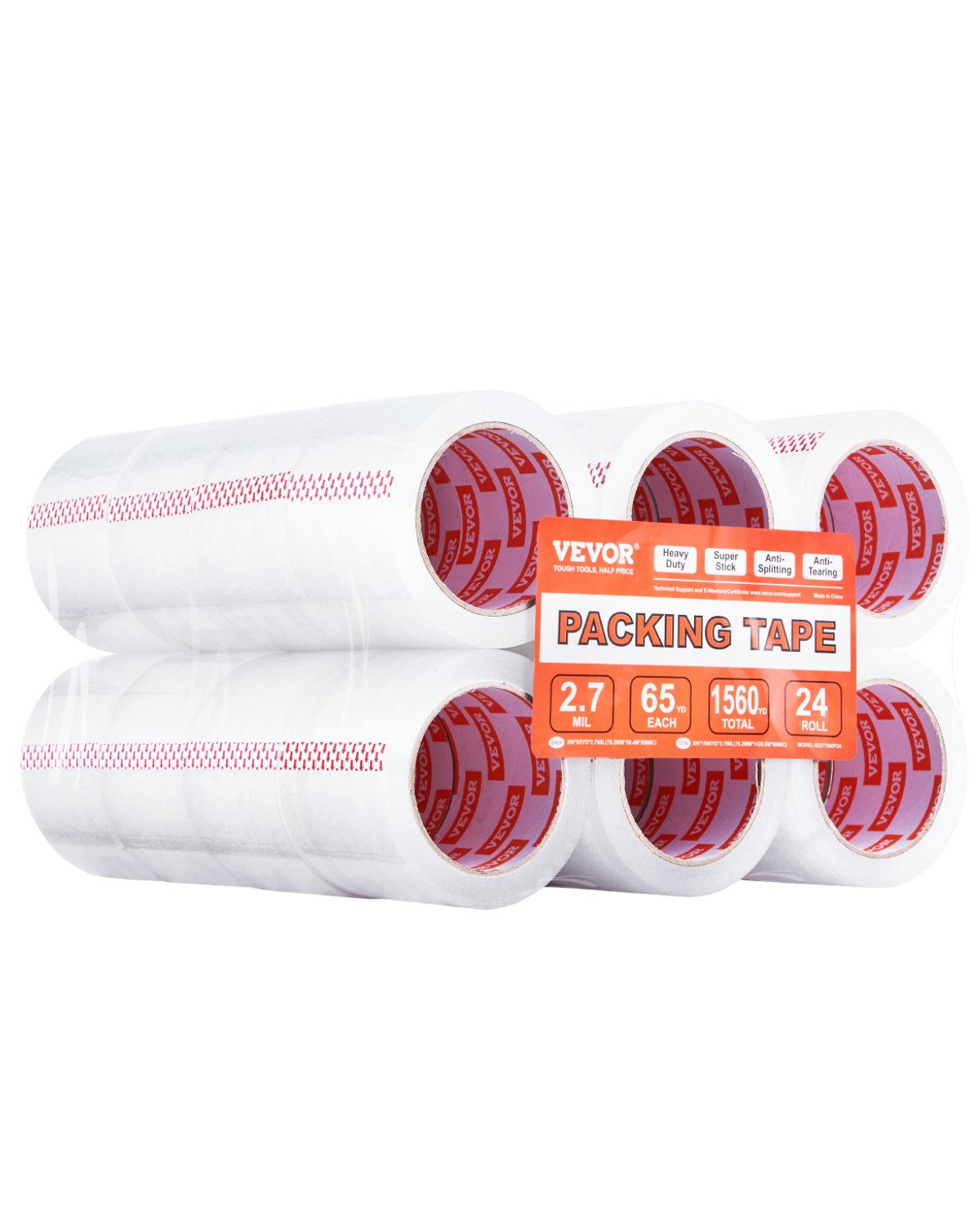 VEVOR Clear Packing Tape 24 Rolls 65 Yards Heavy Duty Clear Packing Tape 2.7 Mil 
