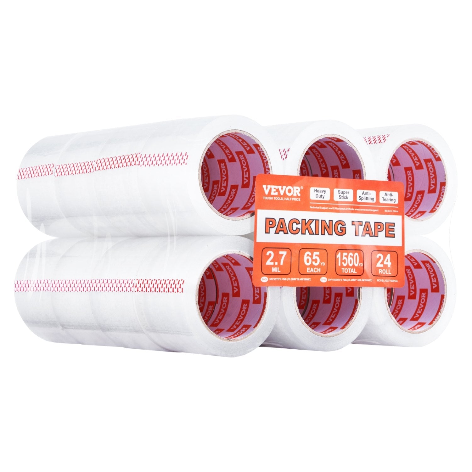 VEVOR Clear Packing Tape 24 Rolls 65 Yards Heavy Duty Clear Packing Tape 2.7 Mil 