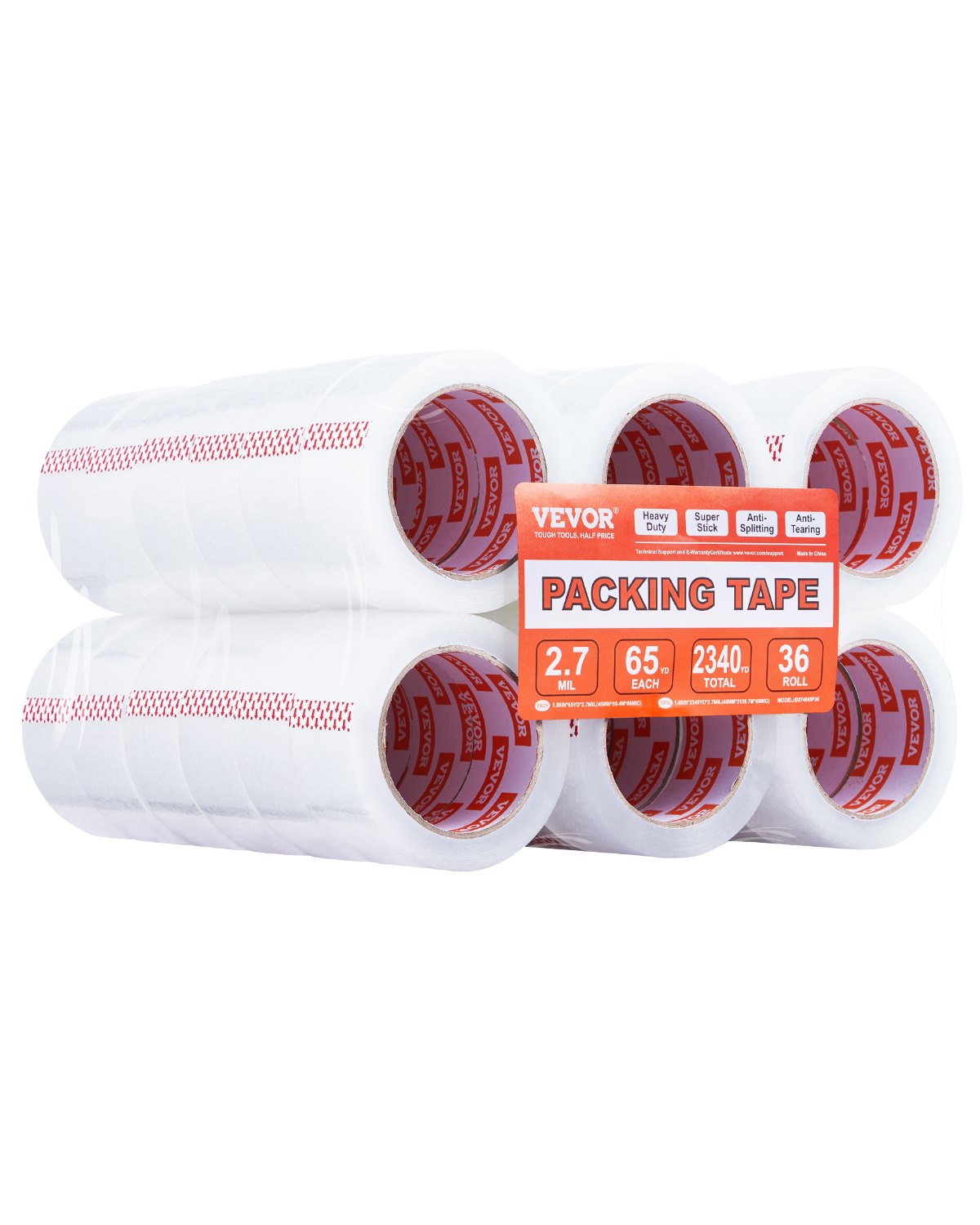 VEVOR Packing Tape 36 Rolls 65 Yards Heavy Duty Clear Packing Tapes 2.7 Mil 