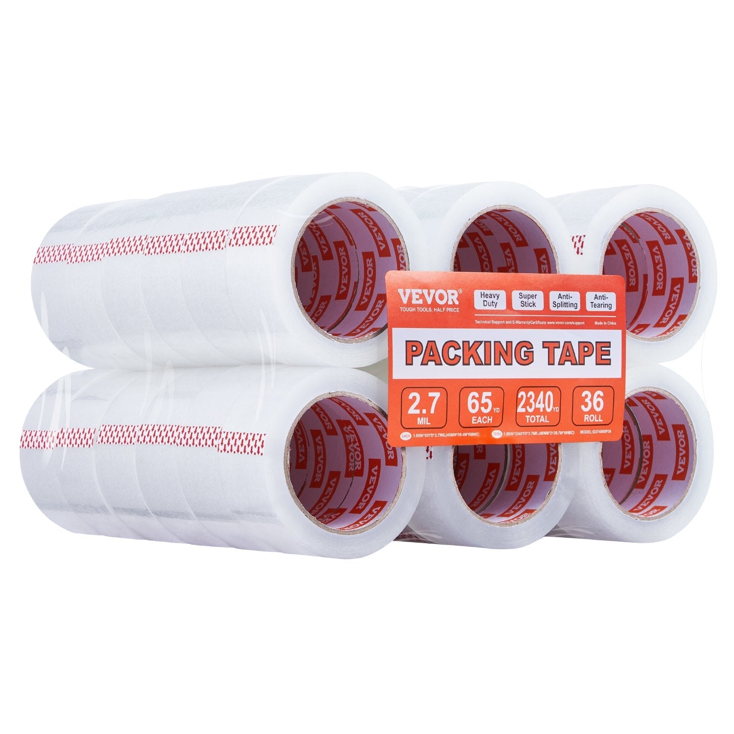 VEVOR Packing Tape 36 Rolls 65 Yards Heavy Duty Clear Packing Tapes 2.7 Mil 