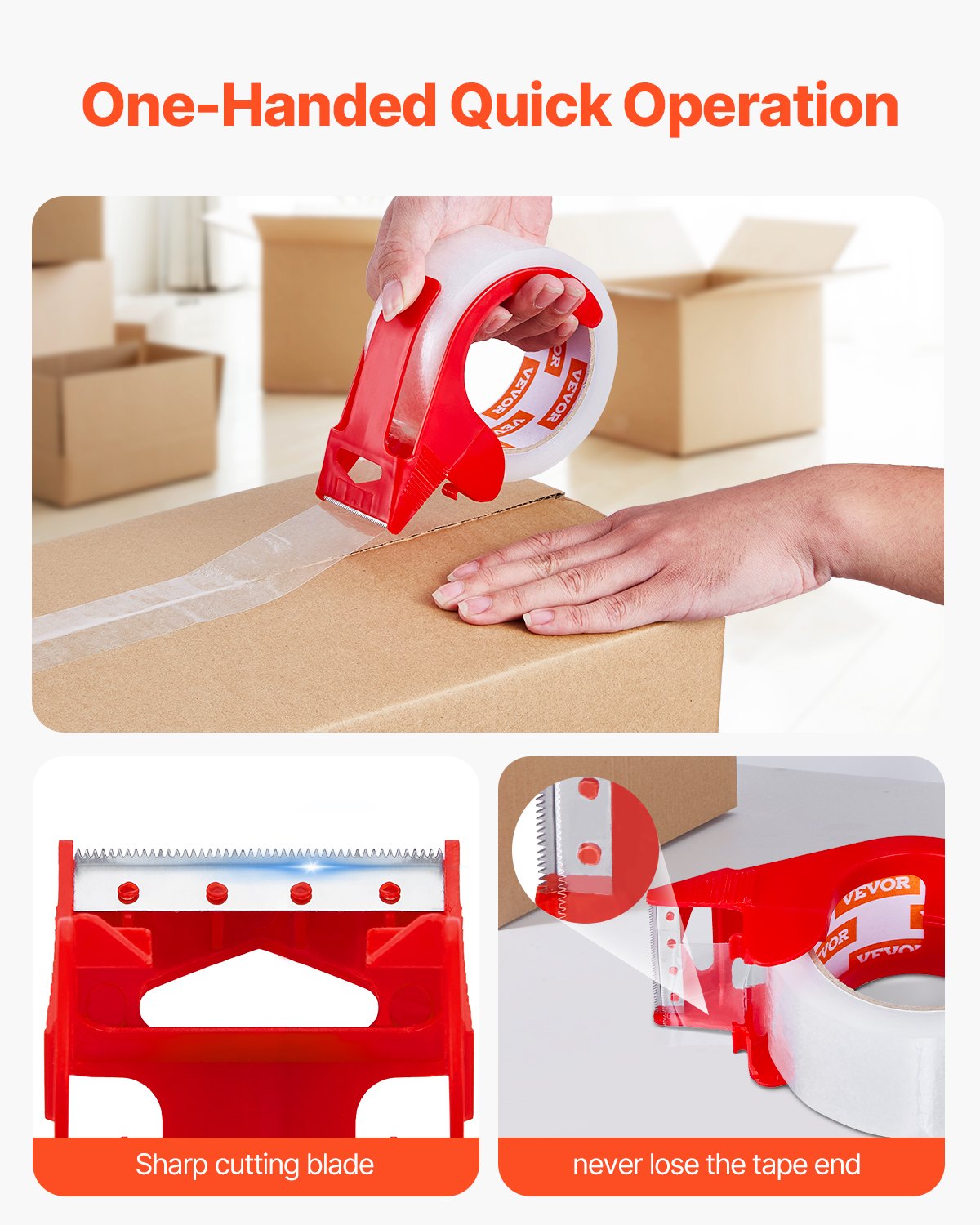 VEVOR Packing Tape 6 Rolls 65 Yards Clear Shipping Tape with Dispenser 2.7 Mil 