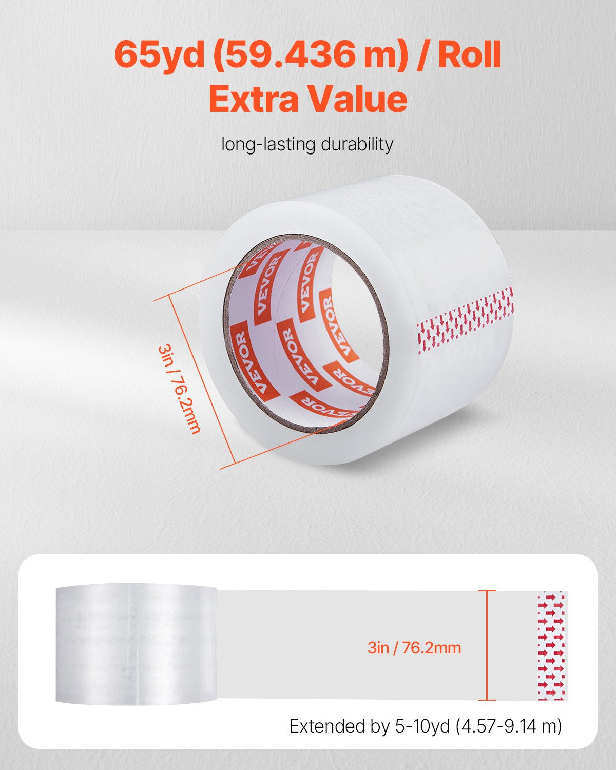 VEVOR Clear Packing Tape 6 Rolls 65 Yards Heavy Duty Clear Packing Tapes 2.7 Mil 