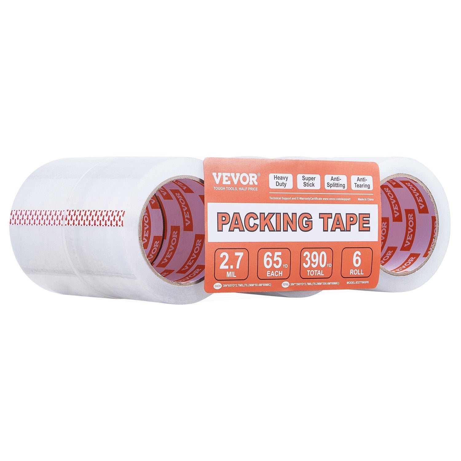 VEVOR Clear Packing Tape 6 Rolls 65 Yards Heavy Duty Clear Packing Tapes 2.7 Mil 
