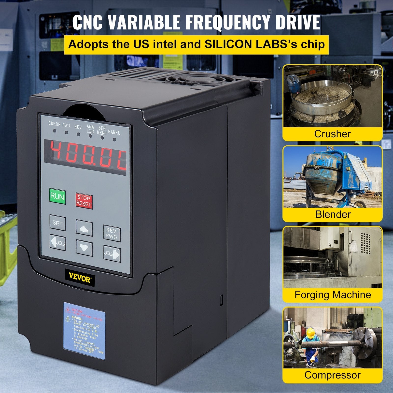 VEVOR VFD 4KW, Variable Frequency Drive 18.5A, CNC VFD Motor Drive Inverter Converter 220V, for Spindle Motor Speed Control (1or 3 Phase Input, 3 Phase Output) 