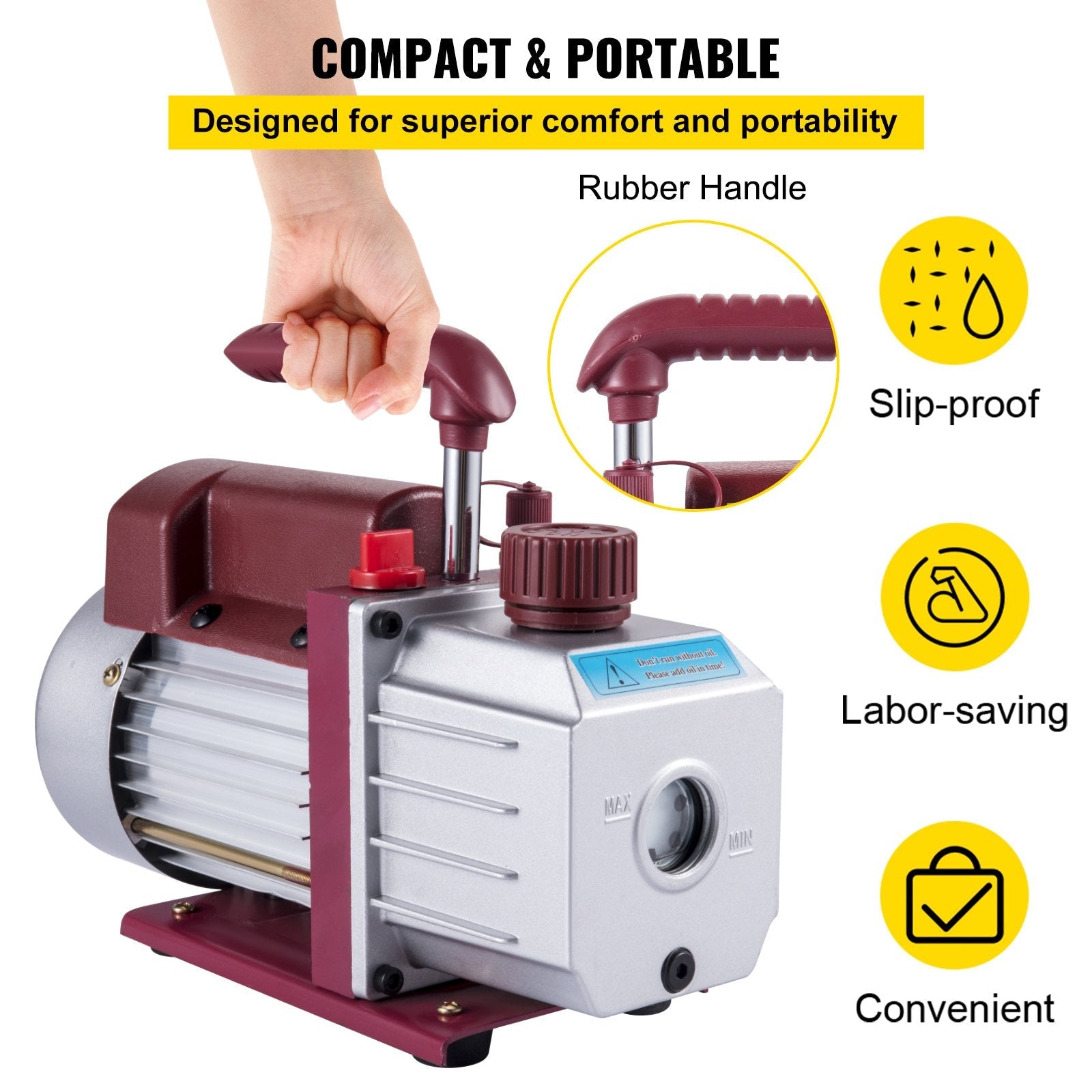 VEVOR 4.5CFM 1-3HP Vacuum Pump 110V 2 Meter Valve 1 Stage 5PA Ultimate Air Conditioning Refrigerant Vacuum Pump for HVAC Auto AC Refrigerant Rechar 