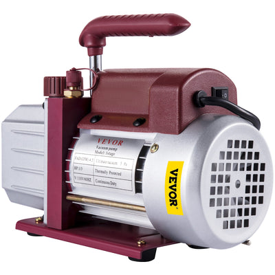 VEVOR 4.5CFM 1-3HP Vacuum Pump 110V 2 Meter Valve 1 Stage 5PA Ultimate Air Conditioning Refrigerant Vacuum Pump for HVAC Auto AC Refrigerant Rechar 