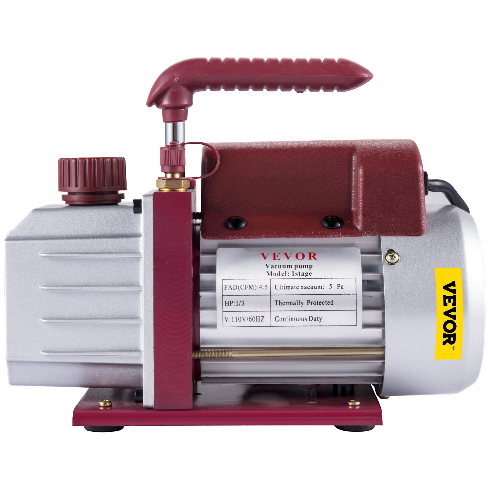 VEVOR 4.5CFM 1-3HP Vacuum Pump 110V 2 Meter Valve 1 Stage 5PA Ultimate Air Conditioning Refrigerant Vacuum Pump for HVAC Auto AC Refrigerant Rechar 