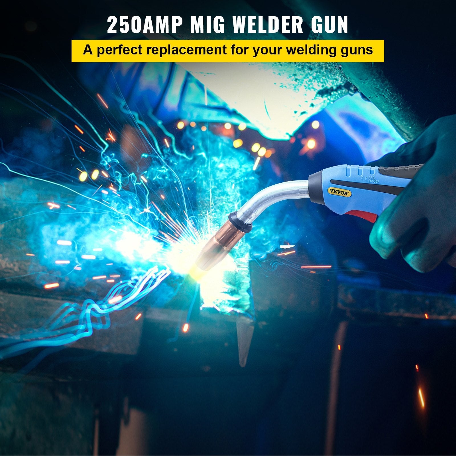 VEVOR 250Amp 15Ft Mig Welding Gun fit for Miller Welding Gun Torch Welder Gun M-25 Welding Torch Stinger Replacement fit for Miller M-25 Part Number 169598 fit 0.030"-0.035" Wire 