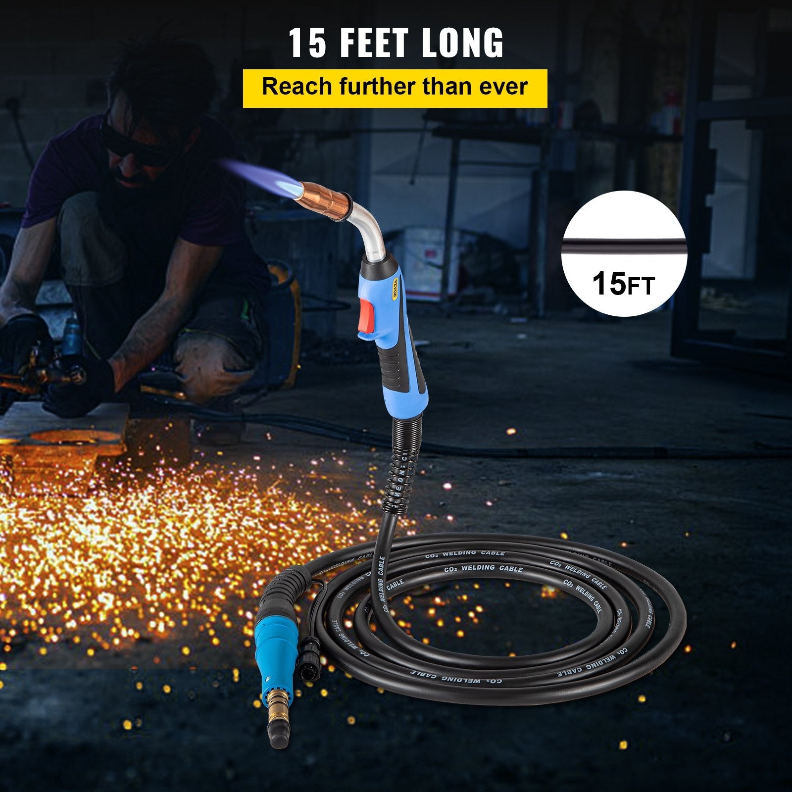 VEVOR 250Amp 15Ft Mig Welding Gun fit for Miller Welding Gun Torch Welder Gun M-25 Welding Torch Stinger Replacement fit for Miller M-25 Part Number 169598 fit 0.030"-0.035" Wire 