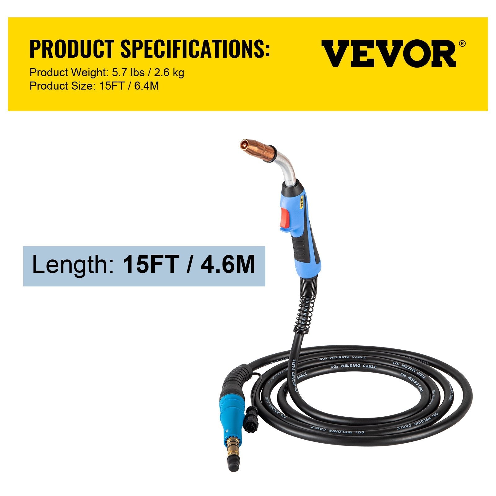 VEVOR 250Amp 15Ft Mig Welding Gun fit for Miller Welding Gun Torch Welder Gun M-25 Welding Torch Stinger Replacement fit for Miller M-25 Part Number 169598 fit 0.030"-0.035" Wire 