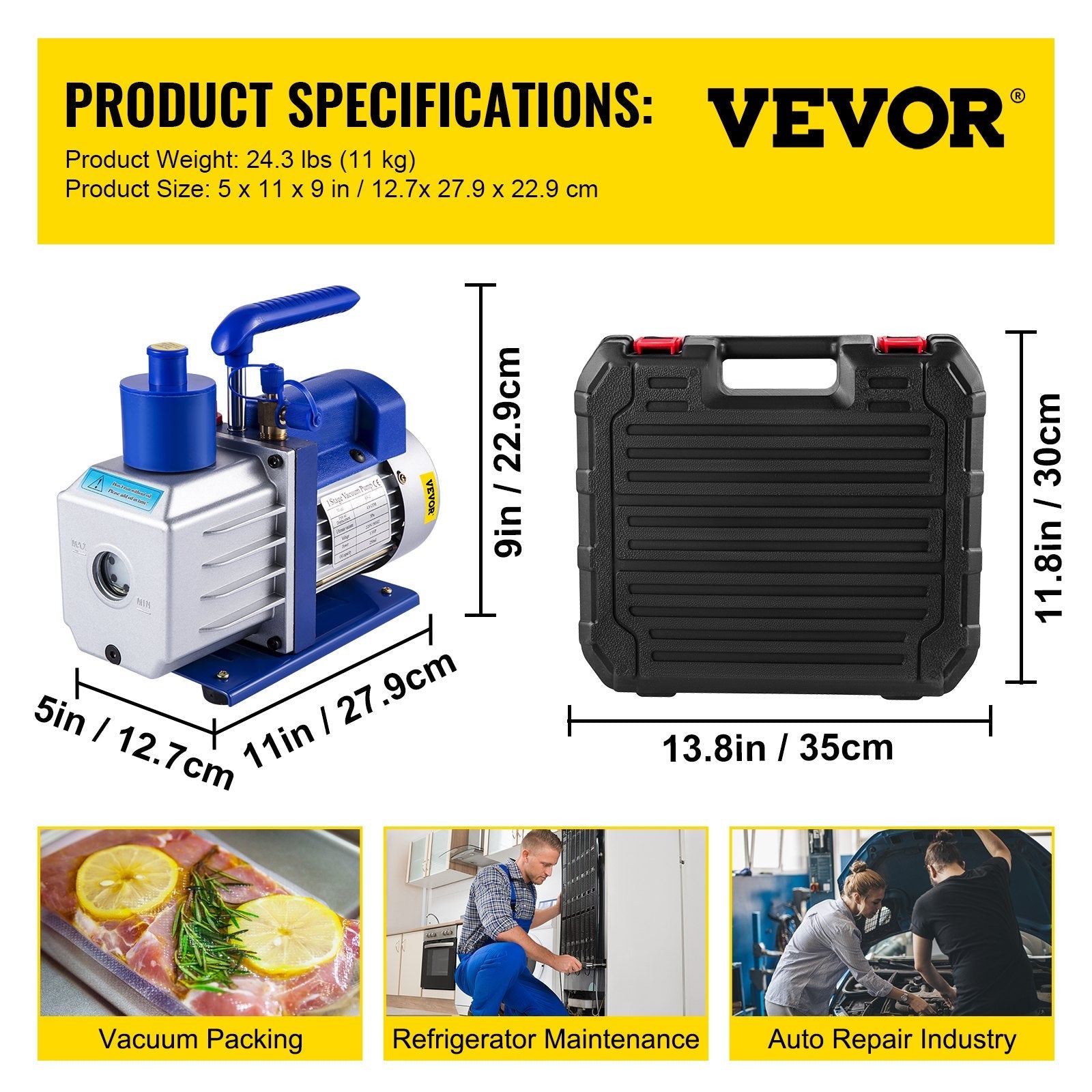 VEVOR Vacuum Pump Kit HVAC Single Stage AC Vacuum Pump 4.8CFM 1/3HP Air Vacuum Pump with 3 Valve A/C Manifold Gauge Set Refrigerant Air Conditioning (4.8CFM1/3HP 3Valve), Blue 
