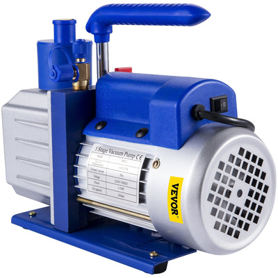 VEVOR Vacuum Pump Kit HVAC Single Stage AC Vacuum Pump 4.8CFM 1/3HP Air Vacuum Pump with 3 Valve A/C Manifold Gauge Set Refrigerant Air Conditioning (4.8CFM1/3HP 3Valve), Blue 