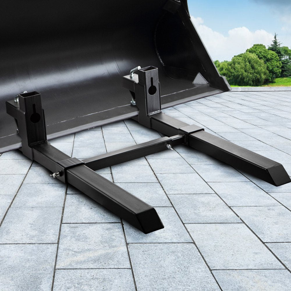 VEVOR Pallet Forks 42.9\" 4000 Lbs Max, Clamp On Tractor Bucket Forks with Adjustable Stabilizer Bar, Heavy Duty Front Loader Forks 58.7\" Total Length, Fork Attachment for Skid Steer, Loader Bucket 