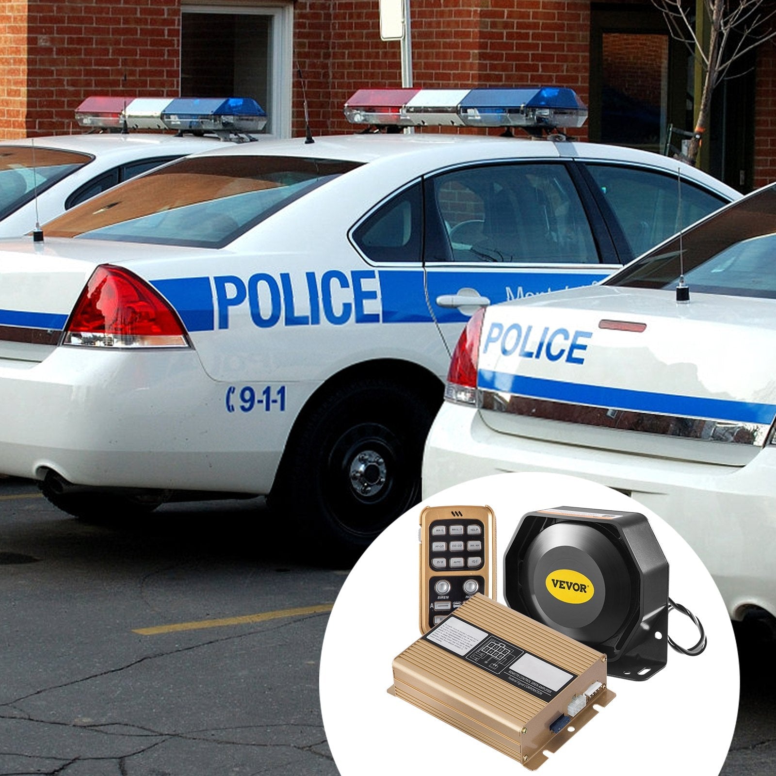 VEVOR 400W 8 Sound Loud Car Warning Police Fire Emergency Alarm Fire Siren 1 Horn PA Speaker MIC System Vehicle Siren 