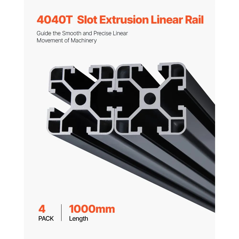 VEVOR 4PCS 4040 Aluminum Extrusion Profile 39.4" (1000mm) T-Slot Linear Rails, European Standard Anodized 6063-T5 Aluminum for CNC Machines, 3D Printers, Laser Engravers & DIY Projects - Black