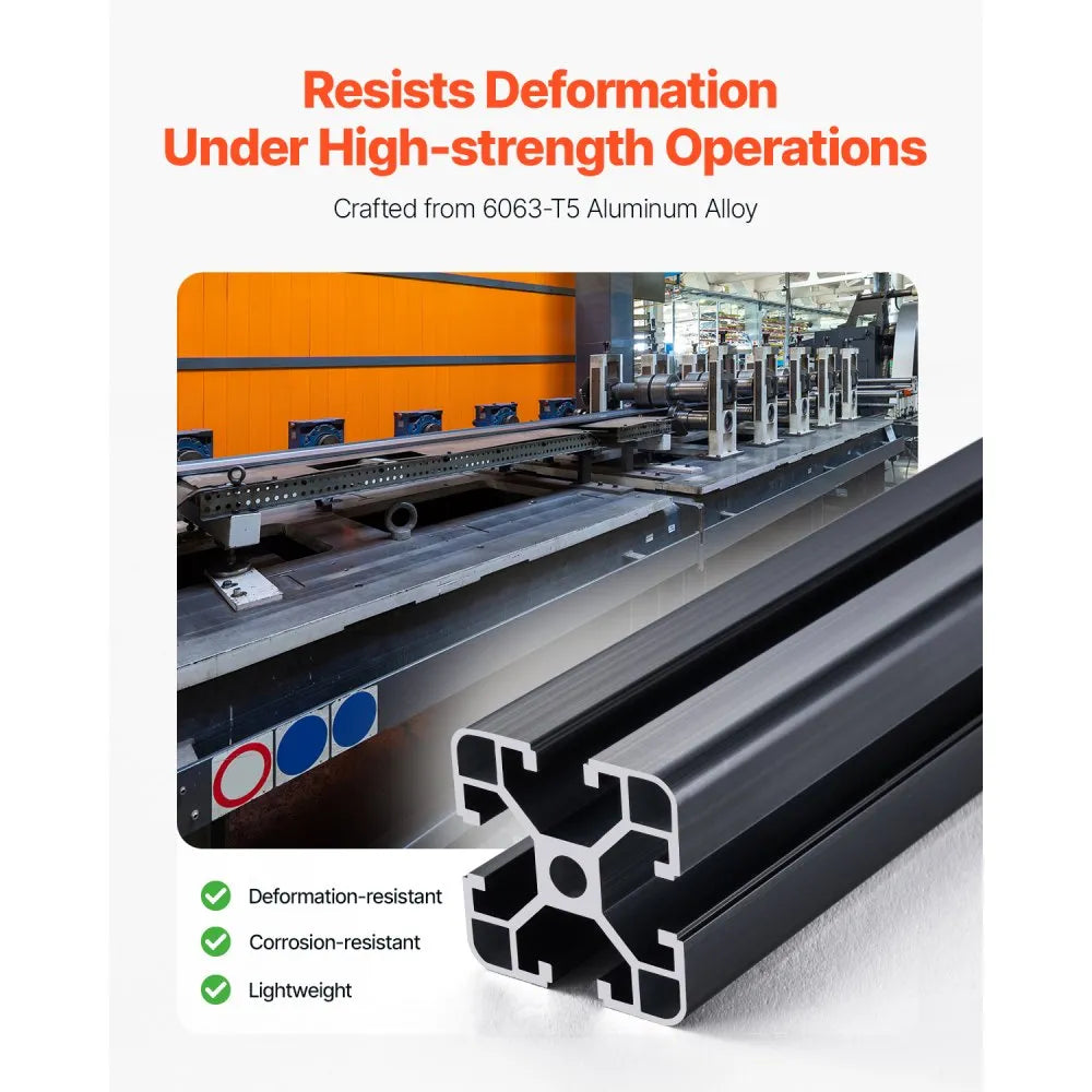 VEVOR 4PCS 4040 Aluminum Extrusion Profile 39.4" (1000mm) T-Slot Linear Rails, European Standard Anodized 6063-T5 Aluminum for CNC Machines, 3D Printers, Laser Engravers & DIY Projects - Black