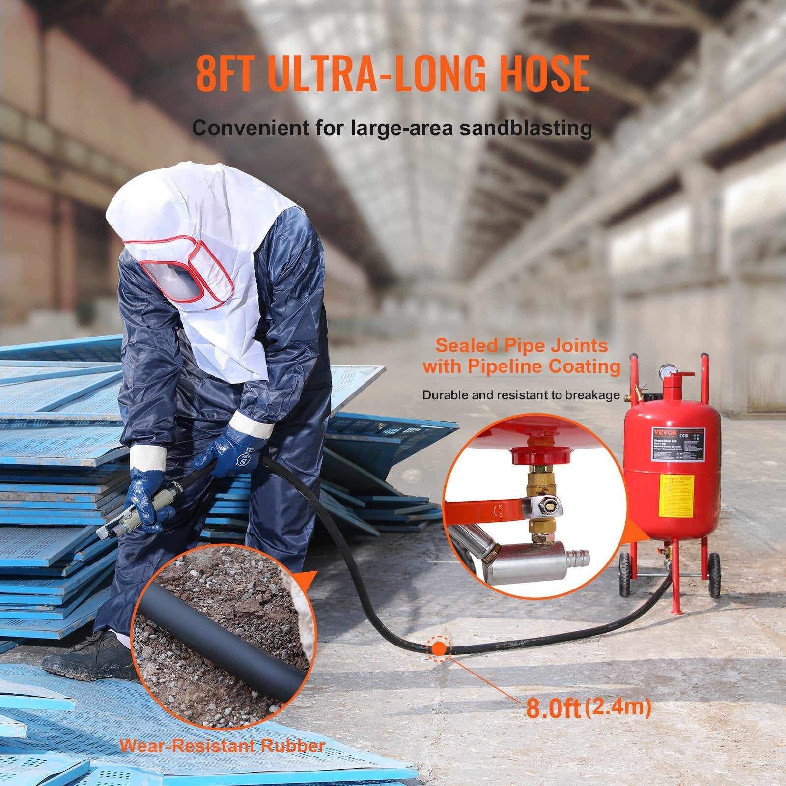 VEVOR 10Gal/40L Sandblaster Equipped w/Nozzle Shut-Off Valve Pressure Gauge Ceramic Nozzle Rubber Wheels Grit Power Sand Blasters Portable Sandblasting Equipment 