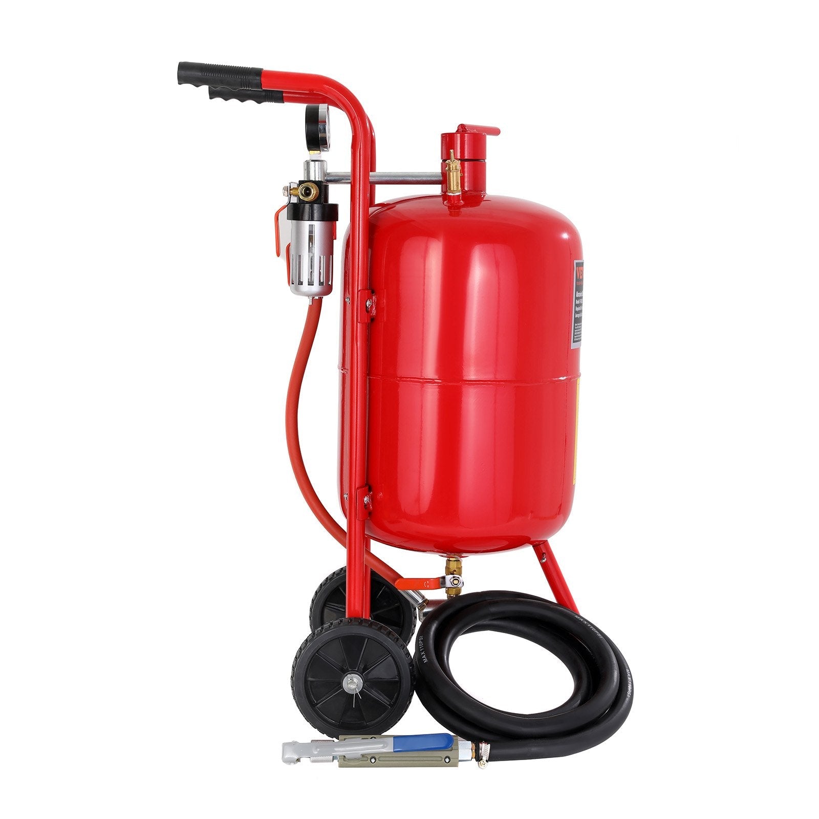 VEVOR 10Gal/40L Sandblaster Equipped w/Nozzle Shut-Off Valve Pressure Gauge Ceramic Nozzle Rubber Wheels Grit Power Sand Blasters Portable Sandblasting Equipment 