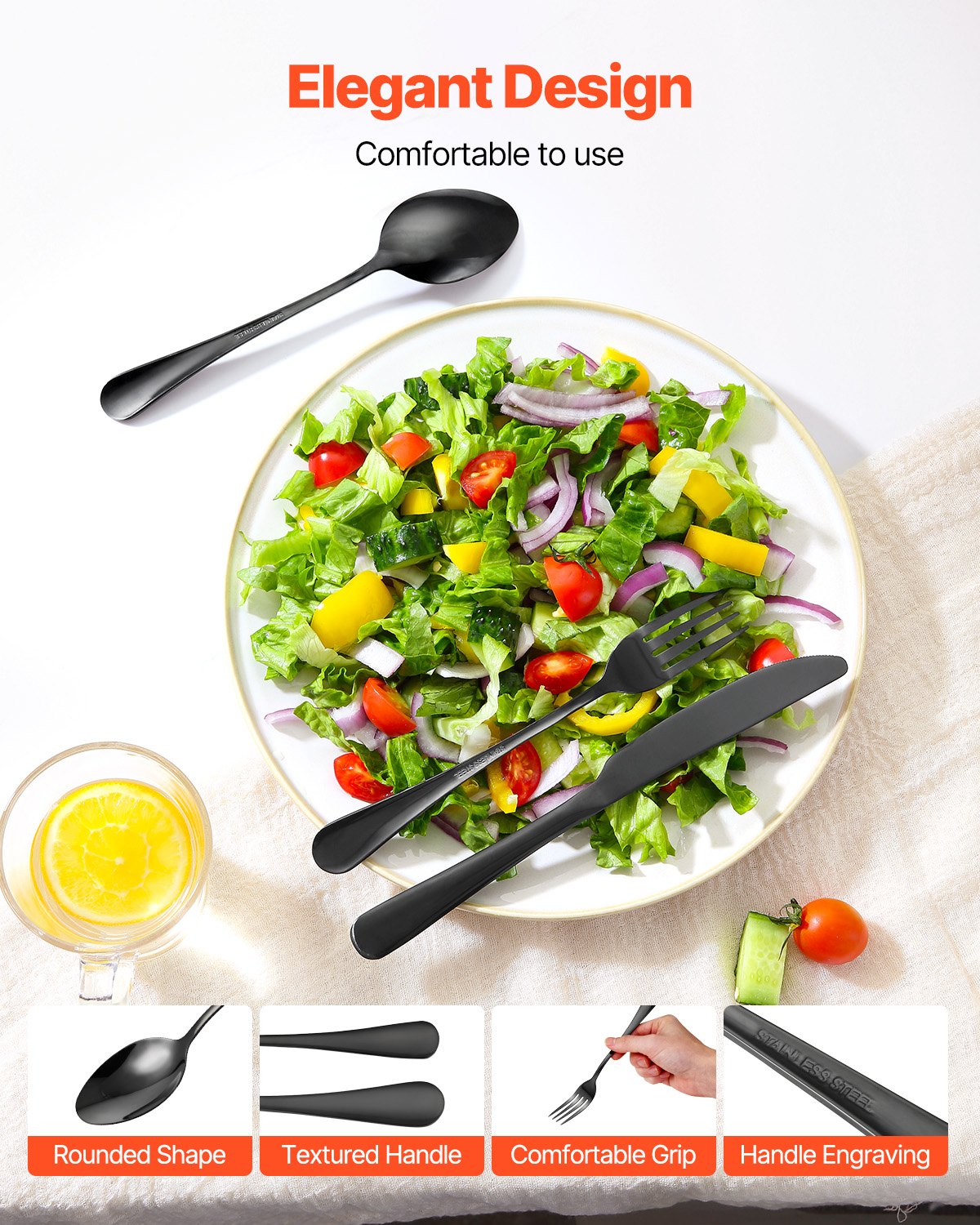 VEVOR 48-Piece Silverware Set Stainless Steel Cutlery Flatware Utensils for 8 