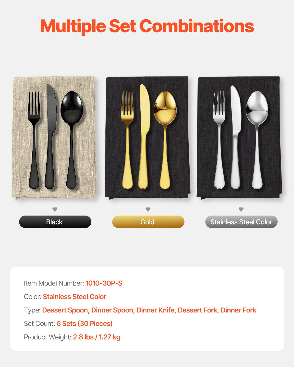 VEVOR 30-Piece Silverware Set Stainless Steel Cutlery Flatware Utensils for 6 
