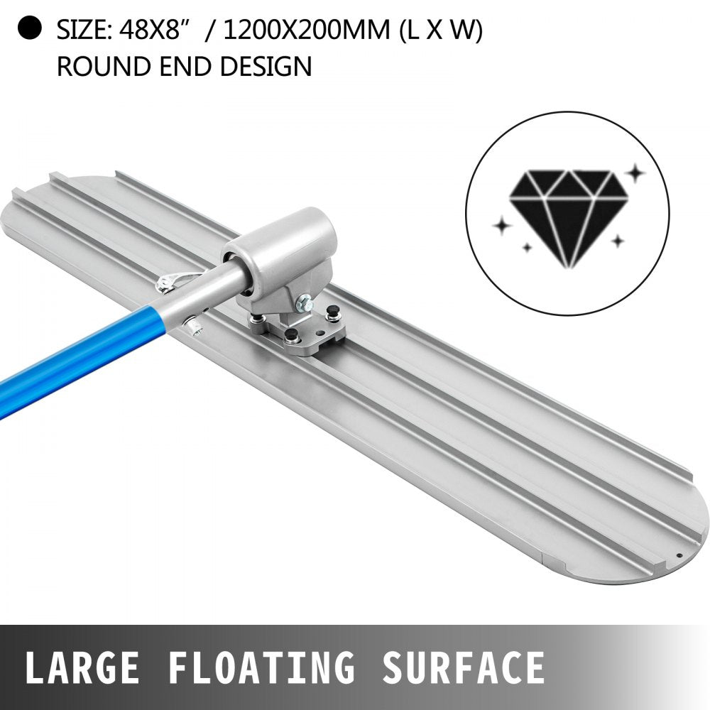 Bull Float Concrete Float 48”x8” Concrete Tool Trowel Float 4 Handles Round End 