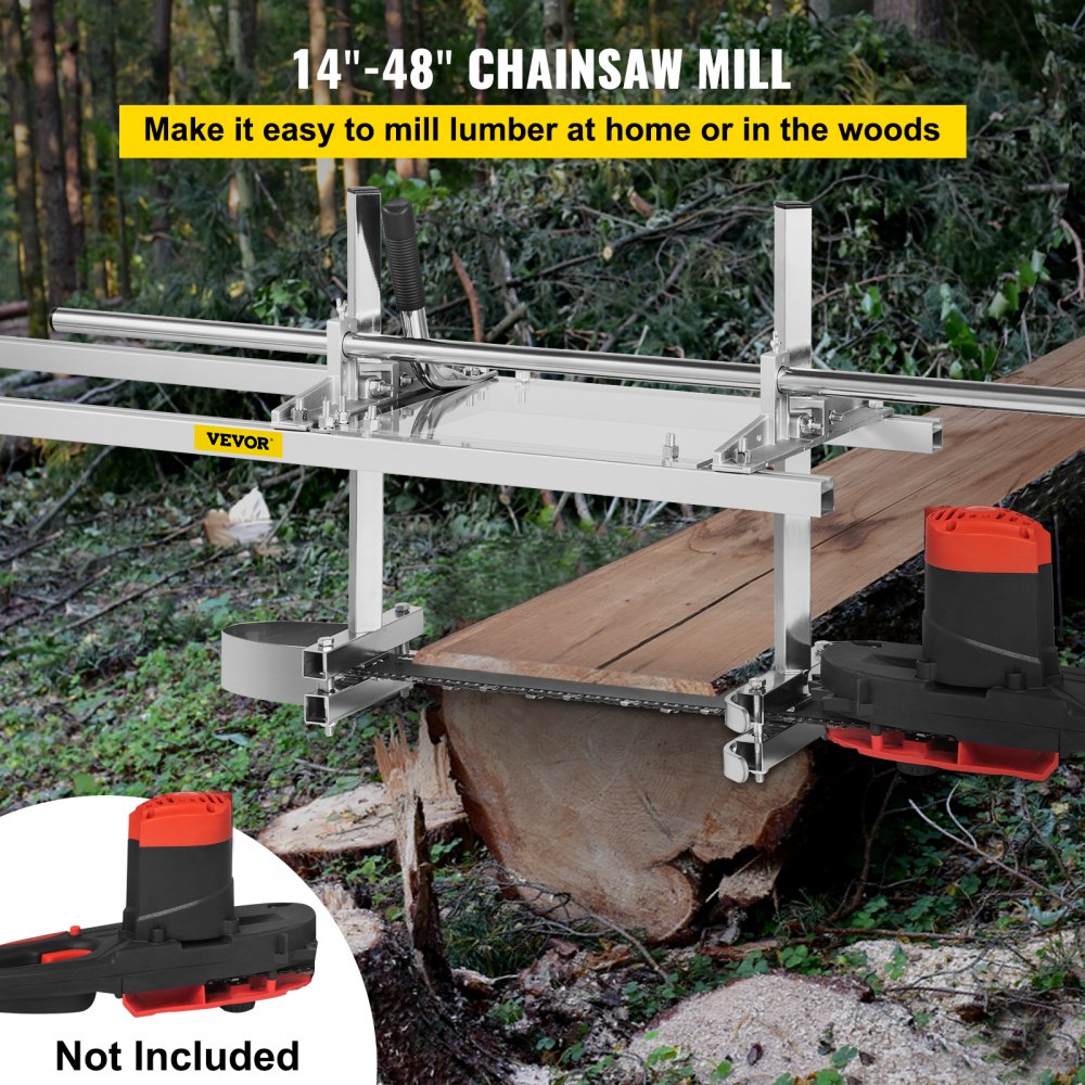 VEVOR Chainsaw MillAttachment 48 Inch Portable Chainsaw Mill Aluminum Steel Chainsaw Milling Planking Welding Saw Mill 18-48 Inch Planking Lumber Cutting Bar for Homeowners Woodworkers 