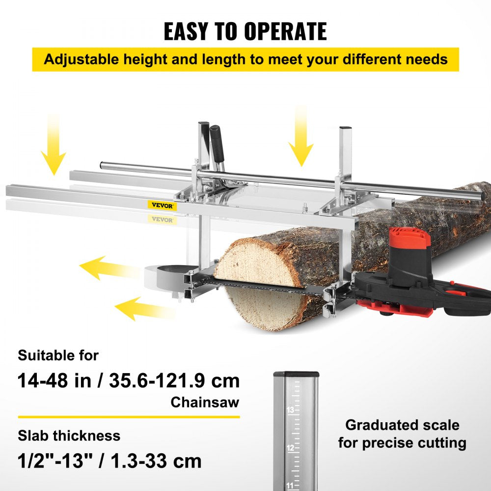 VEVOR Chainsaw MillAttachment 48 Inch Portable Chainsaw Mill Aluminum Steel Chainsaw Milling Planking Welding Saw Mill 18-48 Inch Planking Lumber Cutting Bar for Homeowners Woodworkers 