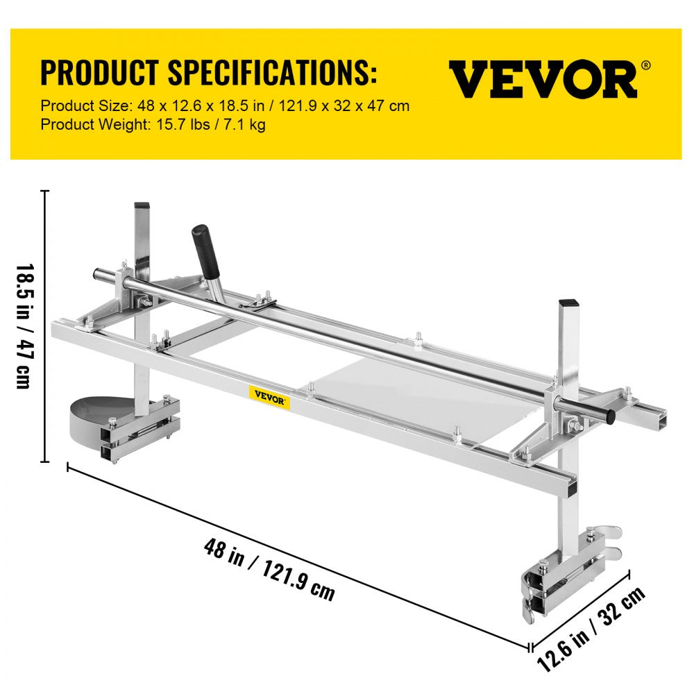 VEVOR Chainsaw MillAttachment 48 Inch Portable Chainsaw Mill Aluminum Steel Chainsaw Milling Planking Welding Saw Mill 18-48 Inch Planking Lumber Cutting Bar for Homeowners Woodworkers 