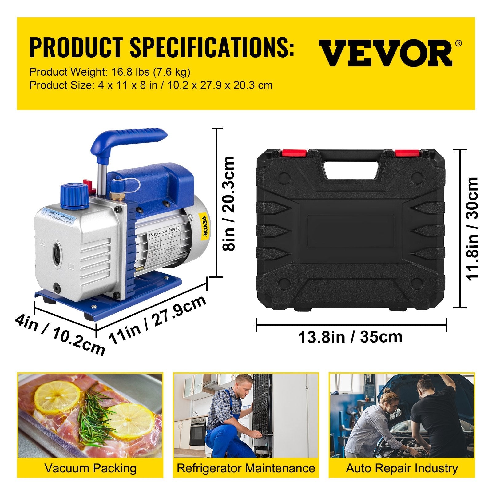 VEVOR Vacuum Pump 4CFM 1/4HP Air Vacuum Pump HVAC A/C Air Refrigerant Rotary Vane Vacuum Pump Single Stage 1 Valve AC Manifold Gauge Set 