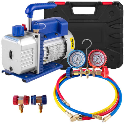 VEVOR Vacuum Pump 4CFM 1/4HP Air Vacuum Pump HVAC A/C Air Refrigerant Rotary Vane Vacuum Pump Single Stage 1 Valve AC Manifold Gauge Set 