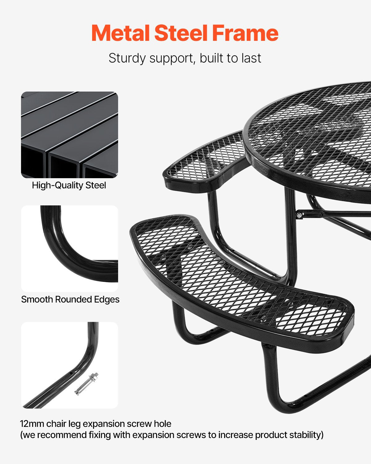 VEVOR Picnic Table Weather Resistant Steel Patio Dining Furniture Set Outdoor 